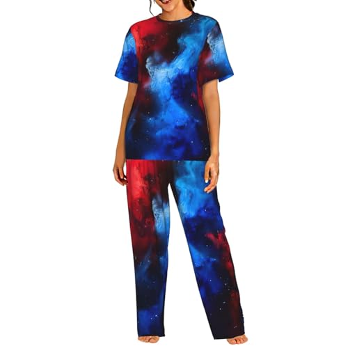 Pyjama à manches courtes galaxie rouge haut de gamme pour femme