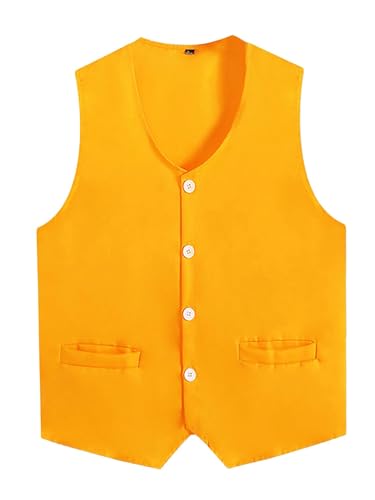 Zaldita Chaleco para hombre de fiesta, caballero, sin mangas, chaleco de traje con botón, para fiesta, boda, traje de negocios, chaqueta de esmoquin, desfile, amarillo, L