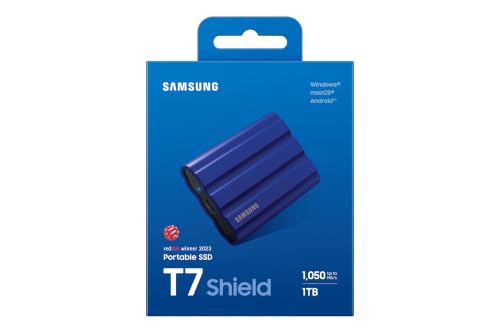 Image of Samsung T7 Shield Portable SSD 1TB, USB 3.2 Gen2 External SSD, Up to 1,050MB /s, Rugged, IP65 Water & Dust Resistant, for Photographers, Content Creators and Gaming, Mac Compatible, MU-PE1T0R, Blue
