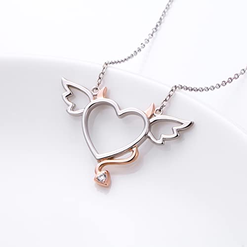 DAOCHONG Two-Tone 925 Sterling Silver Devil Heart with Wings Pendant Necklace for Women4