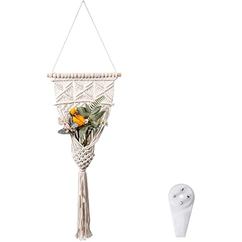 keepcute Hand-Woven Wall Flowerpot Hanging Basket net Bag Wall-Mounted Garden Home Rope Holder Woven Beige Stand Flower for Net Hanger Bag Hangings Plant Basket Cotton Cover