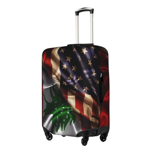 Travel Luggage Cover Combined Lebanese And Usa Flag Fashion Washable Baggage Suitcase Protector Fit For Luggage Small2