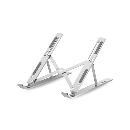 Image of Geonix Trek T3 Aluminium Ergonomic Laptop Stand | 7 Angles Adjustable Tabletop | Anti Slip Rubber Pads | Foldable | Compatible with Laptops Upto 17 inch (Silver)