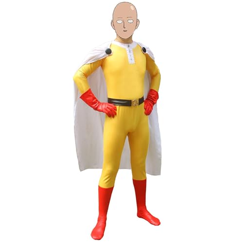VUEHVO Anime One Punch Man Saitama Cosplay Kostüm Komplettes Set Halloween Karneval Show Superheld Rollenspiel Bodys Jumpsuits Kostüm für Mann (Saitama, L)