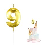 Birthday Candles for Cake, Gold Number 9 Birthday Candles, Happy Birthday Numeral Candle, Number Candles for Cake Decorations for Birthday Party Wedding Anniversary Graduation Celebration