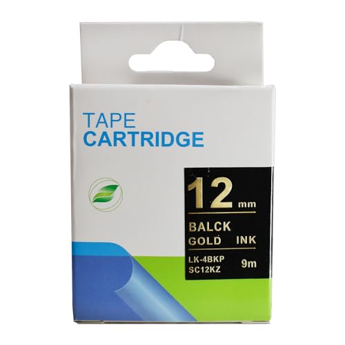 Fita Refil Compatível LK-4BKP LC-4BKP9 Preta com letra Dourada 12mm para Rotulador Epson LW-300 LW-4