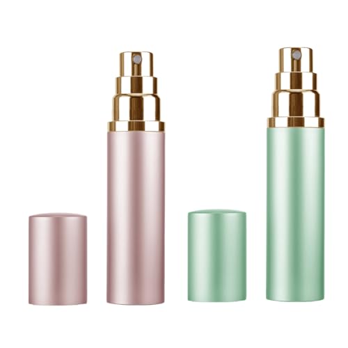 Lammcou Vaporizador de Perfume 10ml, 2pcs Mini Recargable, Botella de Vidrio Elegante con Pulverizador de Aluminio, Antifugas para Bolso, Uso Diario, Viajes, Citas (Pink+Green)