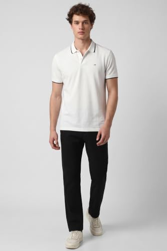 Image of Peter England Men's Snug Fit Solid Polo T-Shirt with Coloured Collar Tipping| Cotton Rich| Premium Pique Weave