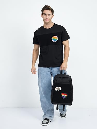 Unisex Large Black Backpack with LGBT Sticker & Patches Area, Ideal for Laptop, Travel & Work, Includes 3 Rainbow Flag and Pride Stickers and Patches