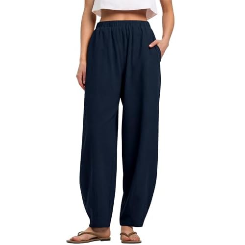 LOMON Linen Barrel Pants Women Wide Leg Palazzo Summer Baggy Harem Pants