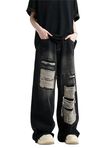 Men Wide Leg Jeans Street Style Cotton Goth Cowboy Pants