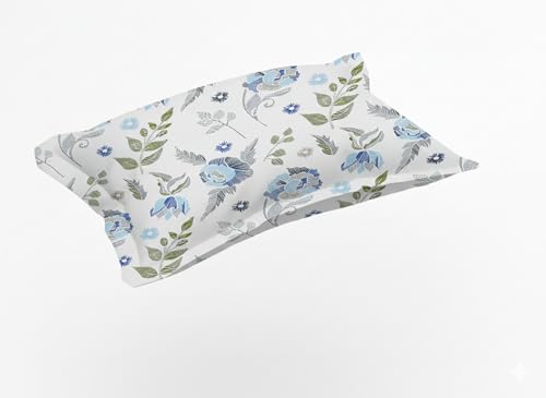 Image of 240 TC Soft Ezyption Floral Single Bed Sheet Cotton - Single bedsheet with 1 Pillow Cover Hypoallergenic, Brethable, (Size- 60 x 90 Inch | White Grey