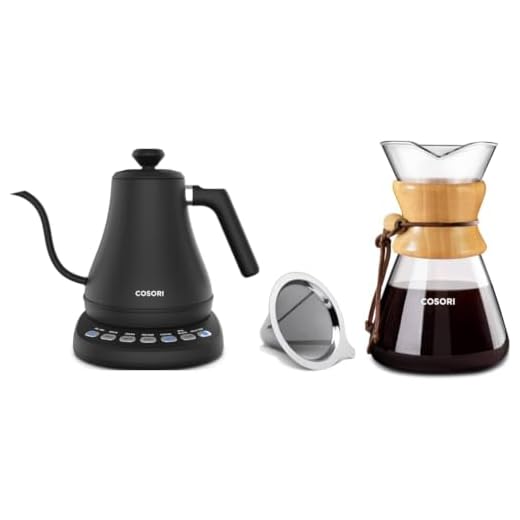 COSORI Electric Gooseneck Kettle with 5 Variable Presets, Pour Over Coffee Maker with 8 Cup Glass Coffee Pot&Coffee Brewer with Stainless Steel Filter