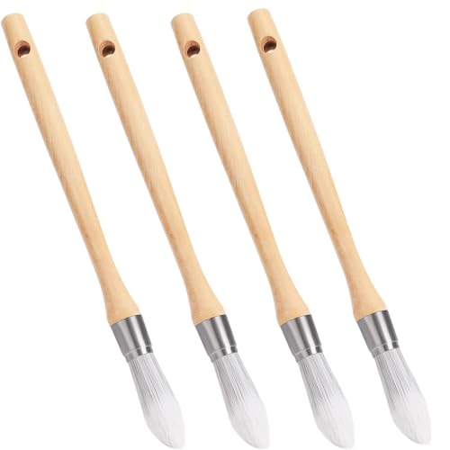 Lot de 4 pinceaux ronds et fins, 15 mm, pour cadre de fenêtre, poignée en bouleau, pinceau à lasure en acier inoxydable, pour travaux de peinture et décoration d'intérieur