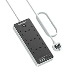 Extension Lead with 6 USB Slots (3 USB C), 6 Way Surge Protection Extension Sockets 2M with Switch, Wall Mounted Multi Plug Power Strip for Home Bedroom Kitchen Office, Black