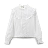AHUFGN Camisa Volantes Mujer Blusa de Mujer con Volantes, Estilo romántico, Retro, Cuello Redondo y Manga Larga Bordado Hueco(M)
