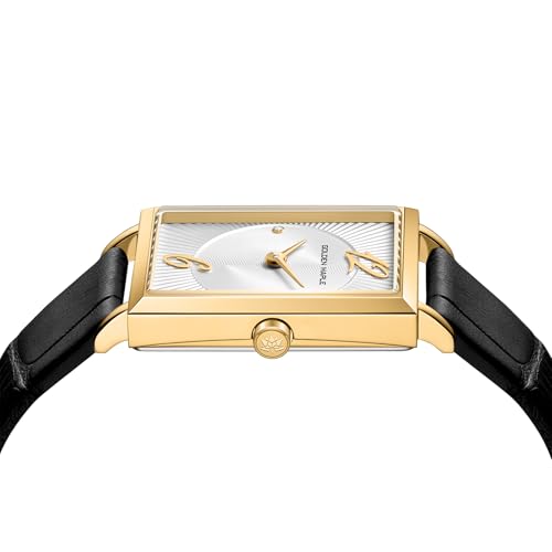 GOLDEN MAPLE Elegant Watches for Women, Swiss Quartz Movement Watch with Two Diamond Markers, Gold Rectangular Stainless Steel Case, Mesh or Leather Band3