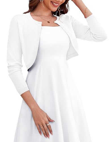 Omicgot Women'S Classic Bolero Shrug White Cropped Cardigan Long Sleeve Open Front Short Cardigans Xl thumb #4