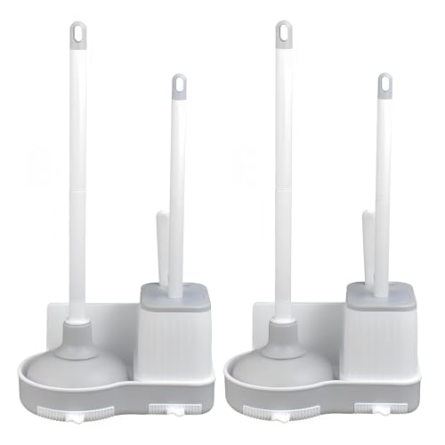 Image of Toilet Brush and Plunger Set, Plunger and Brush Set, 3 in 1 Toilet Bowl Brush and Plunger Set for Bathroom Cleaning,Plungers for Bathroom Heavy Duty 2 Packs in Color White&Grey