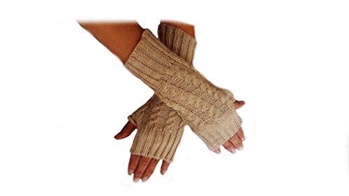 Guantes largos sin dedos en lana de alpaca trenzada de tacto suave exclusivo