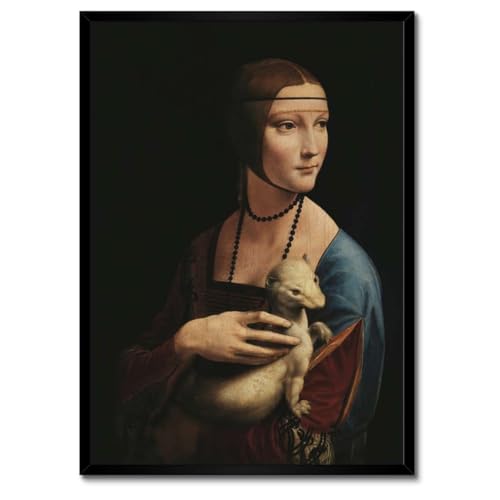 Poster Dame avec une hermine dans un cadre blanc 50x70cm
