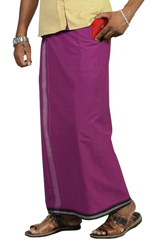 Image of PRAKASAM COTTON Velcro Pocket Dhoti | Thalapathi Border Readymade Cotton Kerala Mundu for Men
