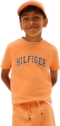 Tommy Hilfiger Camiseta de Manga Corta Chicos Varsity de algodón, Naranja (Faded Sun Kiss), 12 Años