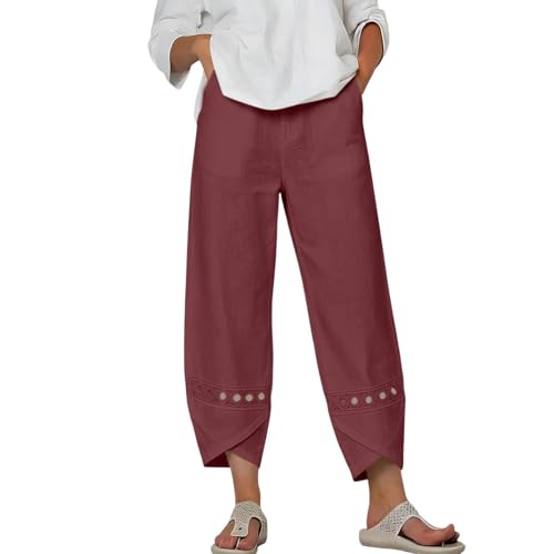Pantalon de plage à œillets et ourlet enveloppant en lin noble