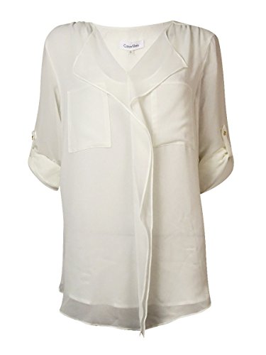 Calvin Klein Women's Modern Essential Ruffle Front Blouse, Soft White, Medium