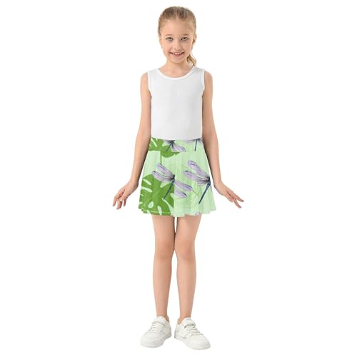 Toddler Tennis Skirts Dragonflies Green Leaves Floral Athletic Shorts for Girls Skorts Preppy Teen Skirt 4t3
