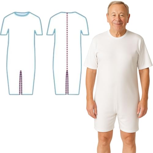 OrtoPrime Pijamas Antipañal Doble Cremallera Trasera Unisex Geriátrico Manga Corta Pijamas Enteros Adultos para Hospital Hombre Marca ESPAÑOLA M (40-42)
