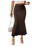 GORGLITTER Women's Maxi Long Skirt High Waisted Bodycon Fishtail Skirts Chocolate Brown Medium