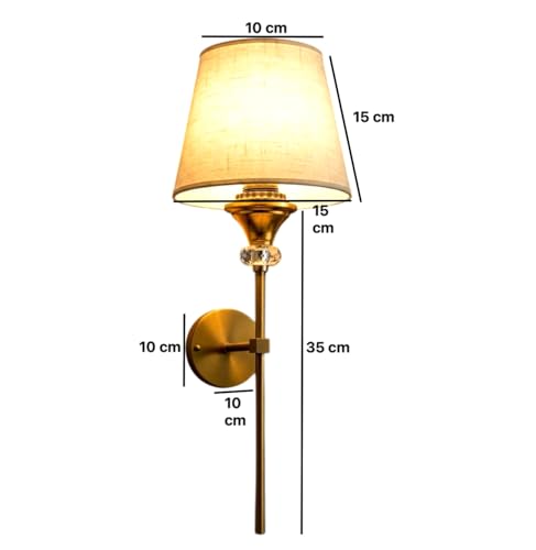 Image of Groeien Pack of 2 | Gold Crystal Fabric Shade Contemporary Brass Finish Wall Lamp for Bedroom, Livingroom, Indoor(Bulb is Included)(Fabric-Gold Crystal, 2)