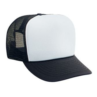 Otto Polyester Foam Front 5 Panel High Crown Mesh Back Trucker Hat - Blk Wht Blk