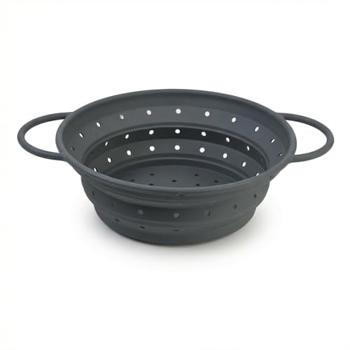 Collapsible Colander Silicone Kitchen Strainer with Reinforced Frame and Handles Foldable Food Grade Sieve for Draining Pasta Vegetables and Fruits Space-Saving for RV Camping