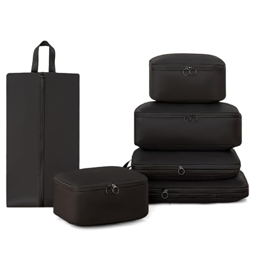 Geoyien Organizer Valigia, 6 Pezzi Organizer Viaggio, Set di Compressione di Imballaggio da Viaggio, Sacchetti di Imballaggio Organizzatore da Viaggia Impermeabili, Nero