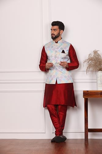 Image of Kurta With Churidar & Multicolor Nehru jacket Set