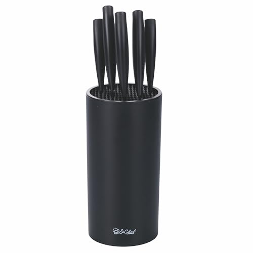 Galileo Casa Ceppo con 5 coltelli in acciaio inox, lama effetto martellato, nero, SìChef