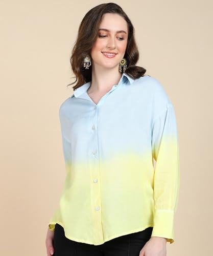 Image of Maaesa Women Handmade Ombre Tie & Dye Rayon Shirt | Relaxed Fit | Lightweight & Breathable | Long Sleeve Button-Down | Classic Collar | Casual & Office Wear