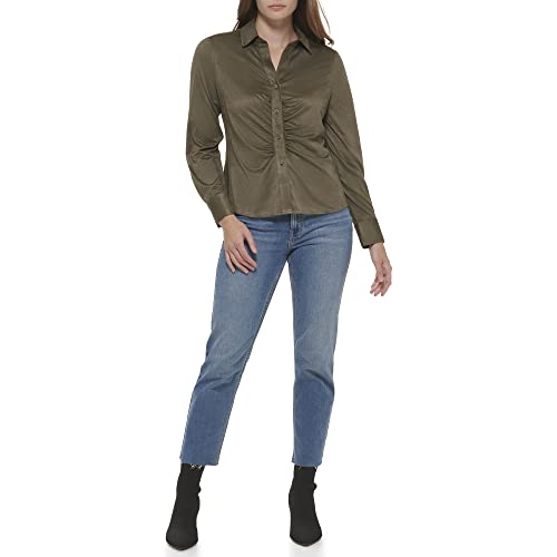 Image of Calvin Klein Women's Collar Soft Sinched Micro Suede