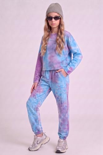 Image of Arshiner Girls 2 Piece Outfits Kids Tie Dye Sweatsuits Set Long Sleeve Shirt and Pants Set Size 5-14 Y