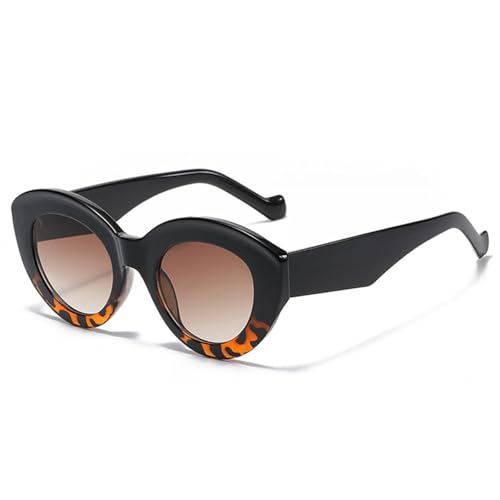 Lunettes de soleil œil de chat contre l'éblouissement monture léopard rétro verres ovales thé