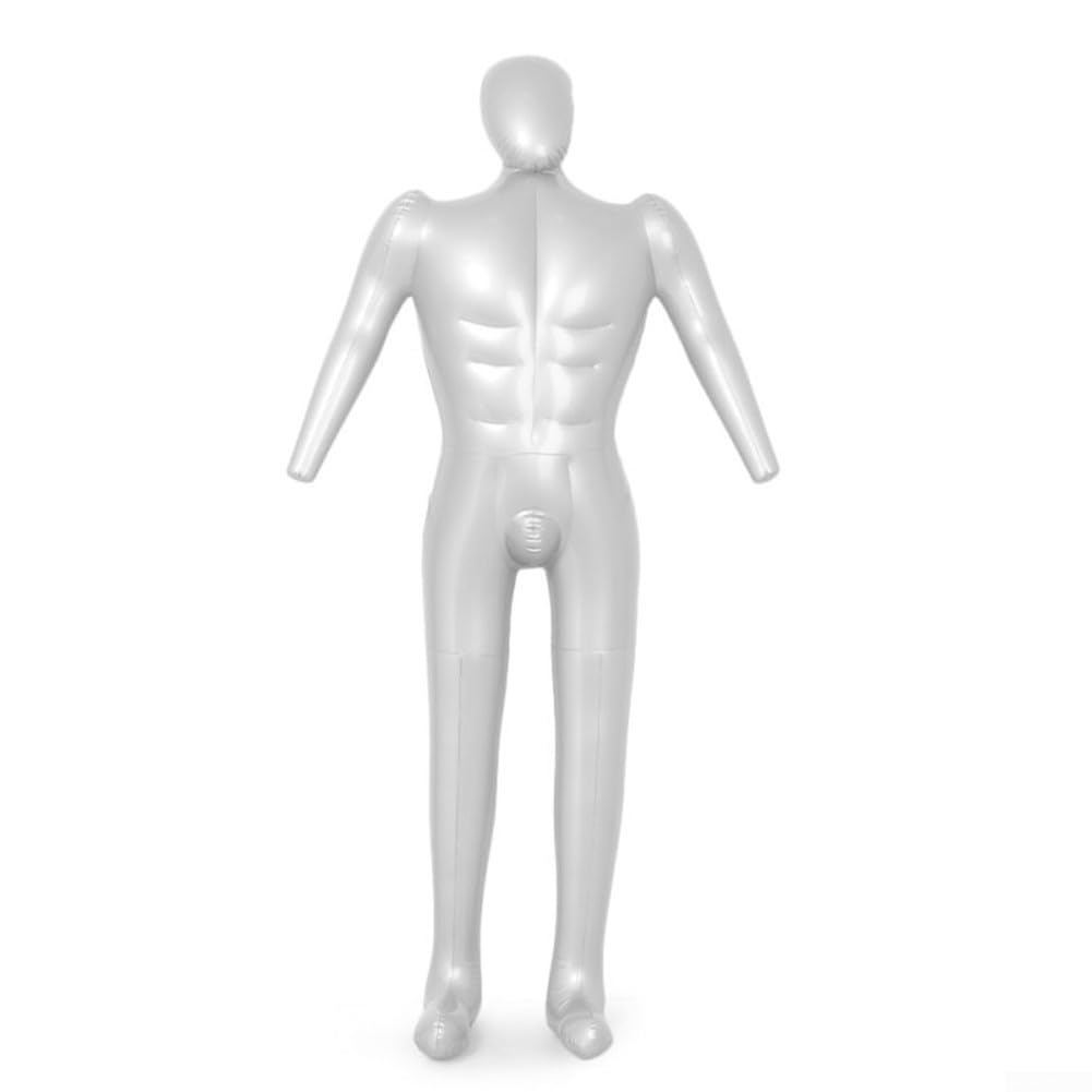 Manichino gonfiabile maschio a corpo intero, in PVC, argento, alla moda, 168 cm, per vetrina, negozio sartoriale, mostra di abbigliamento
