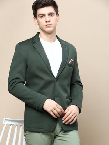 Image of SHOWOFFFF Men Solid Single Breasted Party Blazer | Notched Lapel Full Sleeves Cotton Blazer's for Mens | Slim Fit Regular Length Blazers for Men's
