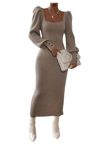 Image of SweatyRocks Women's Scoop Neck Lantern Sleeve Pencil Bodycon Long Maxi Sweater Dress