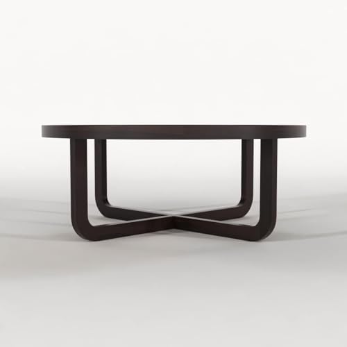 Image of Solid Wood Round Wheel Coffee Table, Wooden Round Center Table for Home & Office, Long Space Center Table, 34x34x14.5 Inch, (Walnut Finish)