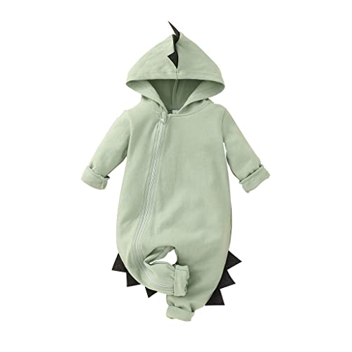 Image of Onththr Infant Baby Boy Dinosaur Clothes Long Sleeve Hooded Romper Jumpsuit Outfits