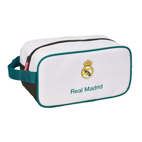 SAFTA | Zapatillero Mediano Real Madrid Equipación 26/27, Organizador Escolar y Deportivo con Asa Lateral, Compartimento con Cremallera, Resistente y Ligero, Medidas 29x14x15 cm