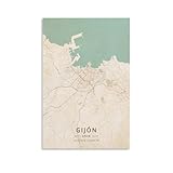 LZTEN Gijon - Póster de mapa de España con impresión vintage para habitación de adolescentes y niños, lienzo sin marco, 50 x 75 cm