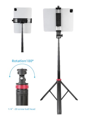 Xik Portable 81\" iPad Tripod Stand, Extendable Aluminum Alloy Travel Tablet Tripod Holder, Compatible with iPad Pro, iPhone, Kindle & All 4.7-12.9\" Tablets（Extendable Height: 14.4\" to 81\" ） - Thumbnail 3
